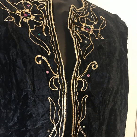 Vintage 80’s Partique New York Crushed Velvet Embroidered - Jewels Jacket Sz S - Picture 3 of 9